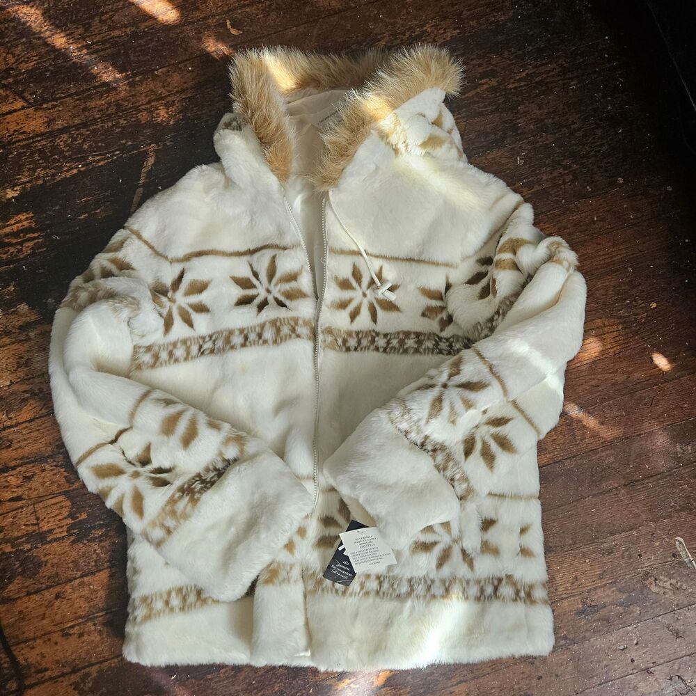 Woman Within Faux Fur Snowflake Print Hooded Jacket